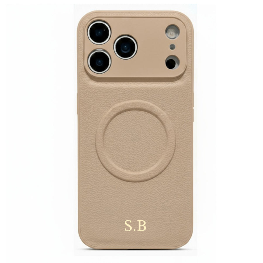Beige Personalized Magnetic Leather iPhone Case