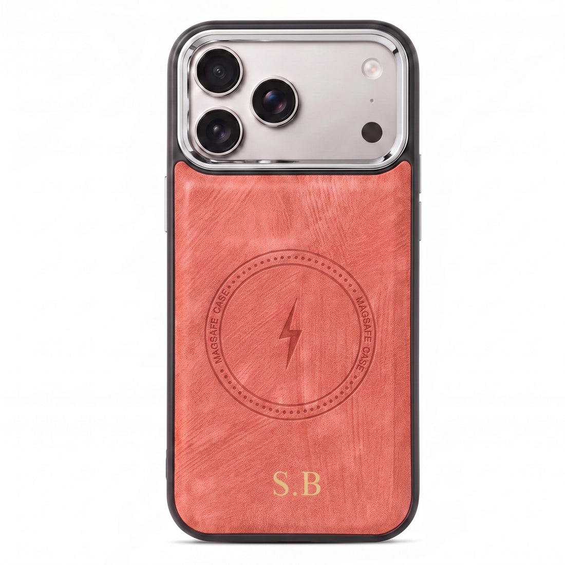 Red Wireless Charge Monogram Leather iPhone Case