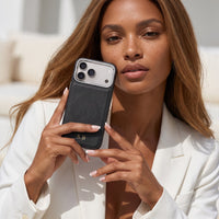 Black Wireless Charge Monogram Leather iPhone Case