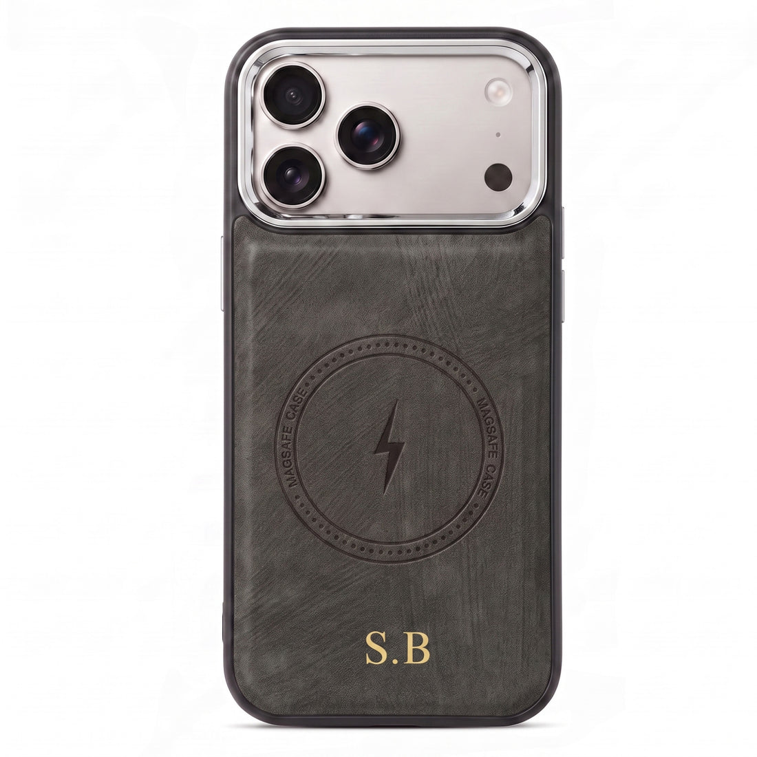 Gray Wireless Charge Monogram Leather iPhone Case