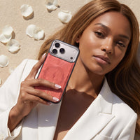 Red Wireless Charge Monogram Leather iPhone Case