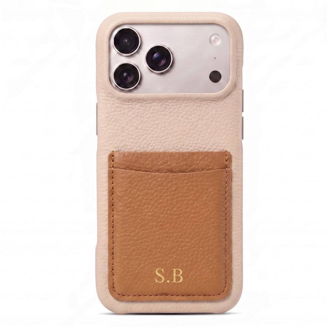 Cream Personalized Leather iPhone Case with Card Holder