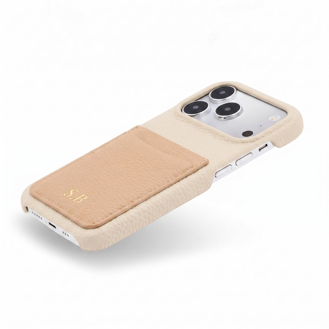 White Personalized Leather iPhone Case with Card Holder