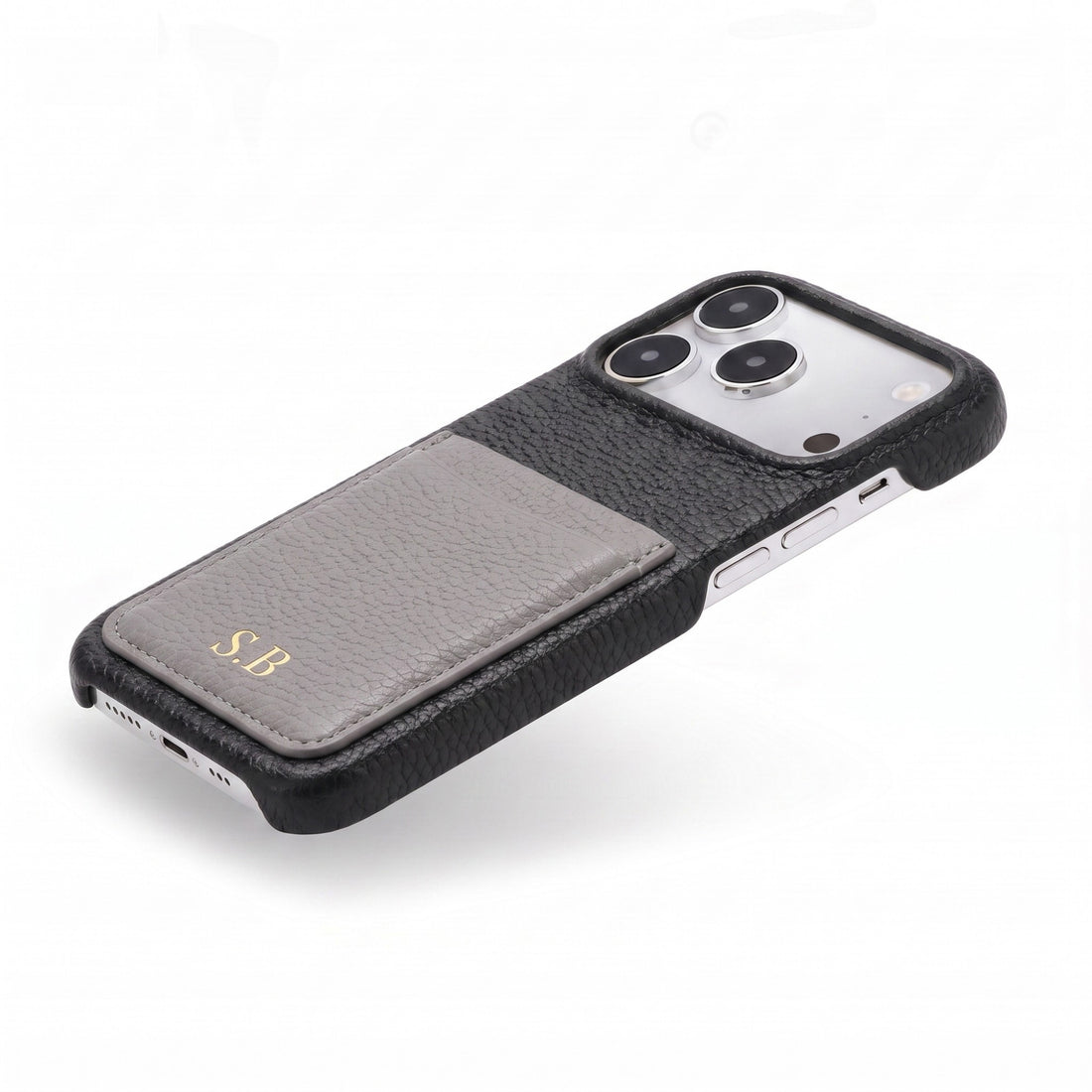 Black Personalized Leather iPhone Case with Card Holder