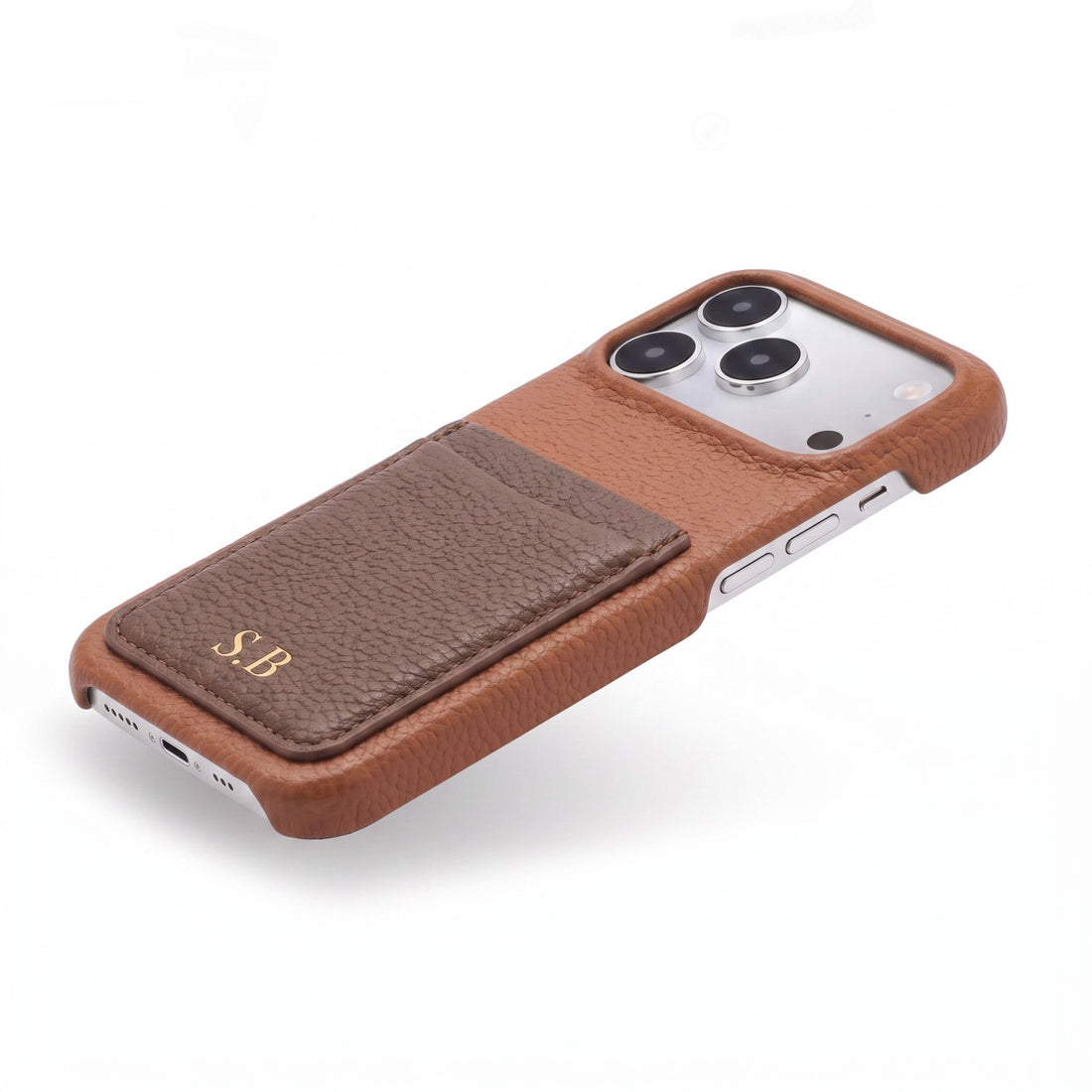 Brown Personalized Leather iPhone Case with Card Holder