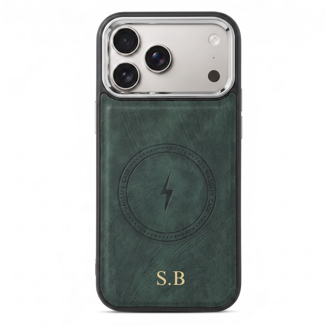 Green Wireless Charge Monogram Leather iPhone Case
