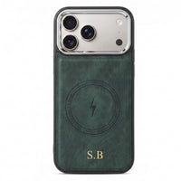 Green Wireless Charge Monogram Leather iPhone Case