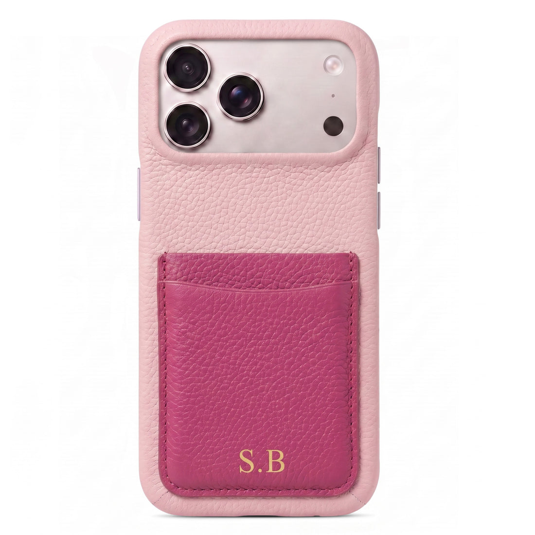 Pink Personalized Leather iPhone Case with Card Holder