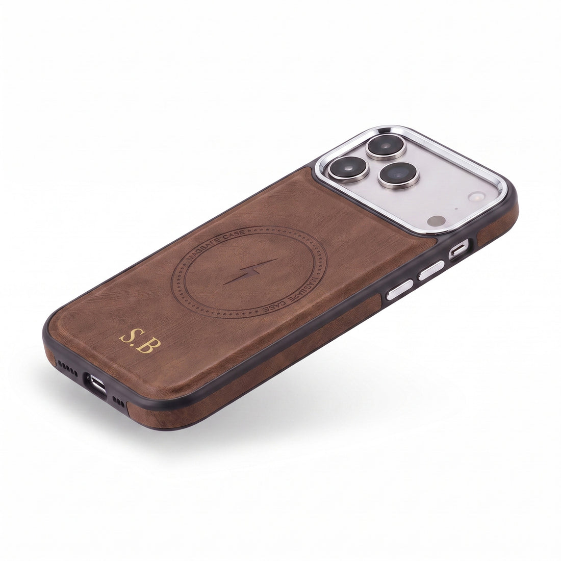 Brown Wireless Charge Monogram Leather iPhone Case