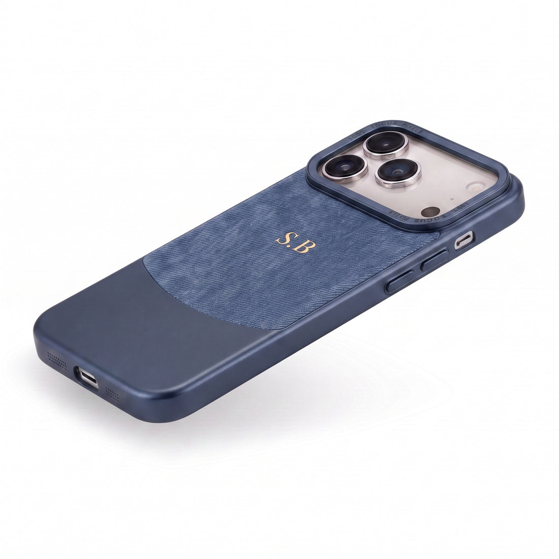 Blue Two-Tone Monogrammed Leather iPhone Case