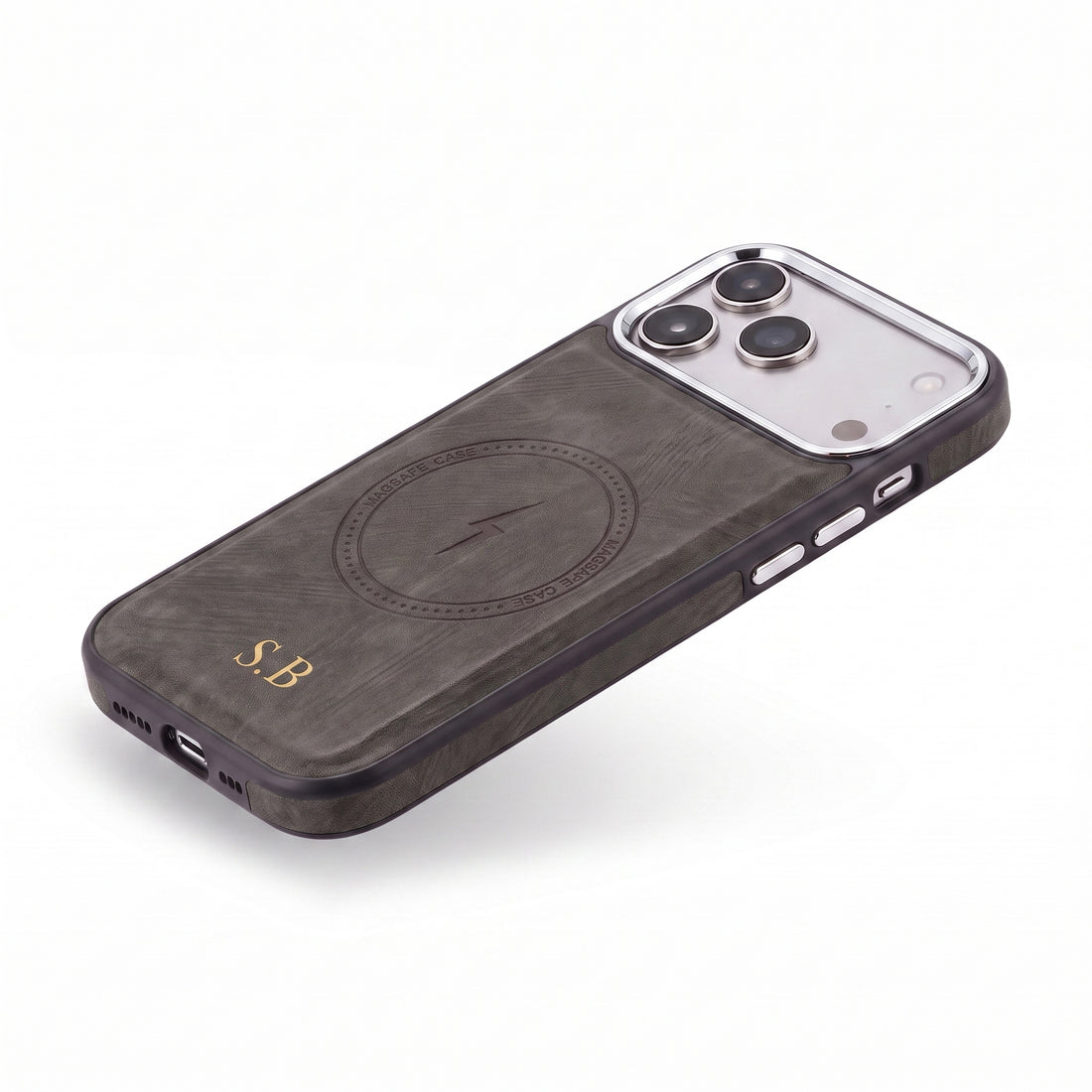 Gray Wireless Charge Monogram Leather iPhone Case