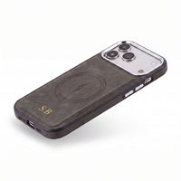 Gray Wireless Charge Monogram Leather iPhone Case