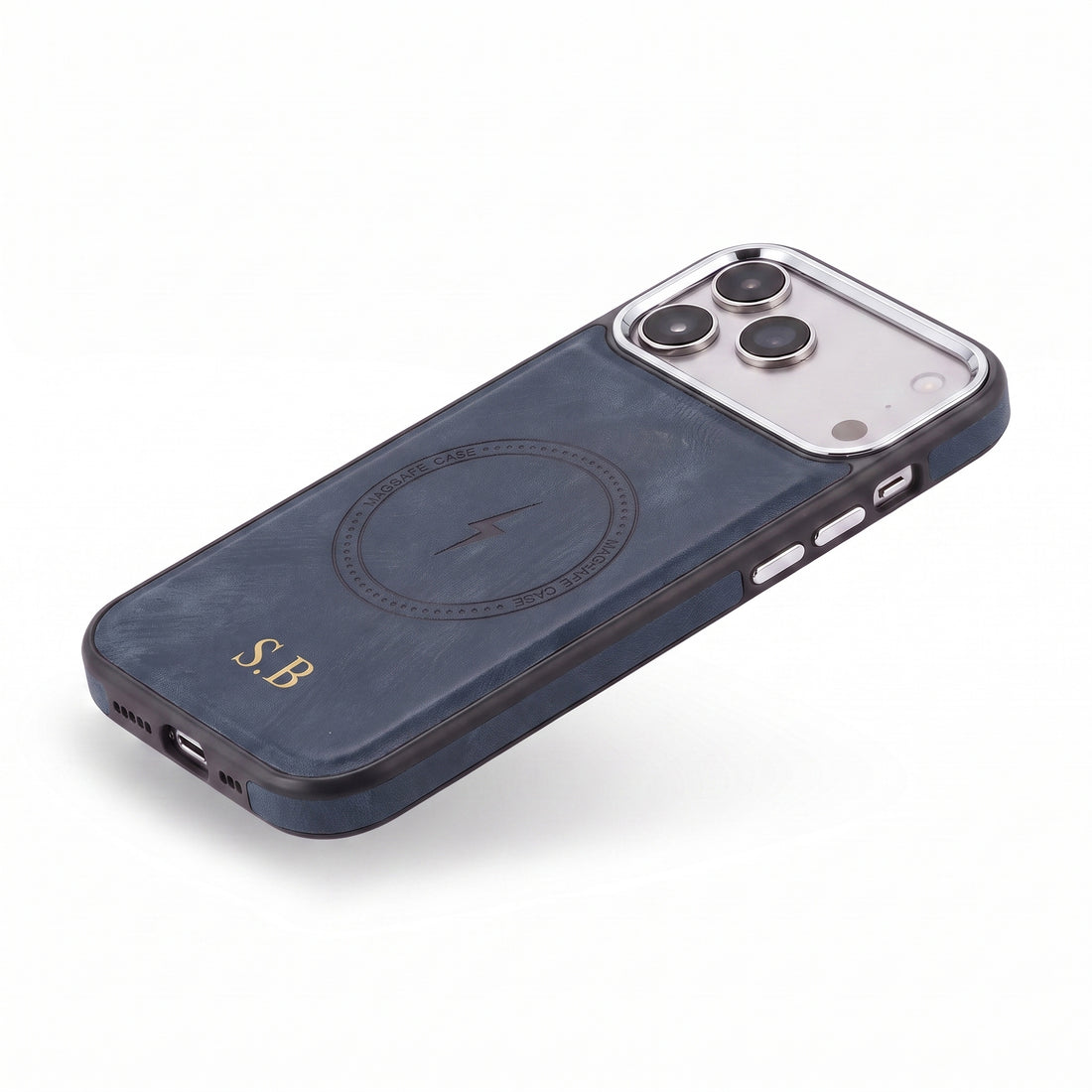 Blue Wireless Charge Monogram Leather iPhone Case