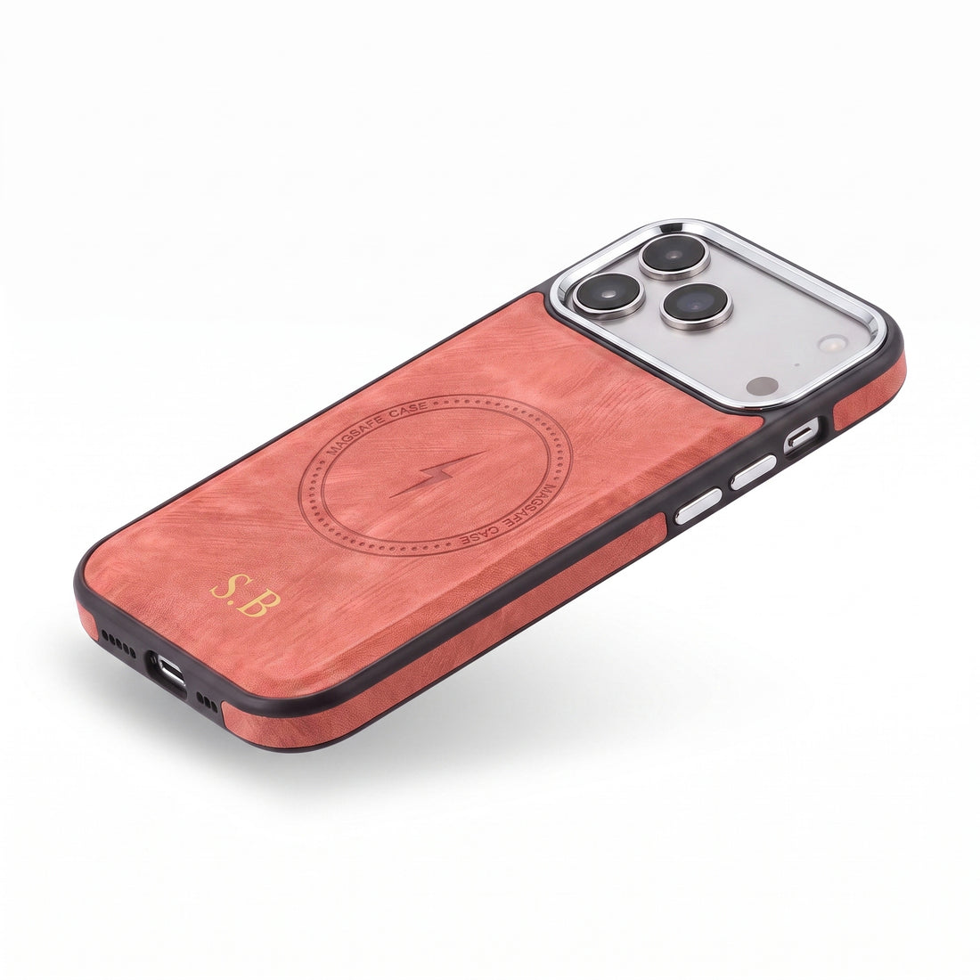 Red Wireless Charge Monogram Leather iPhone Case
