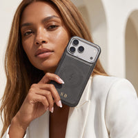 Gray Wireless Charge Monogram Leather iPhone Case