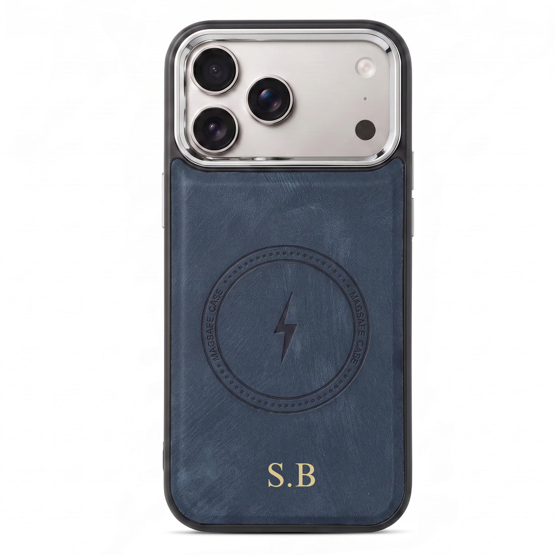 Blue Wireless Charge Monogram Leather iPhone Case