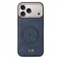 Blue Wireless Charge Monogram Leather iPhone Case