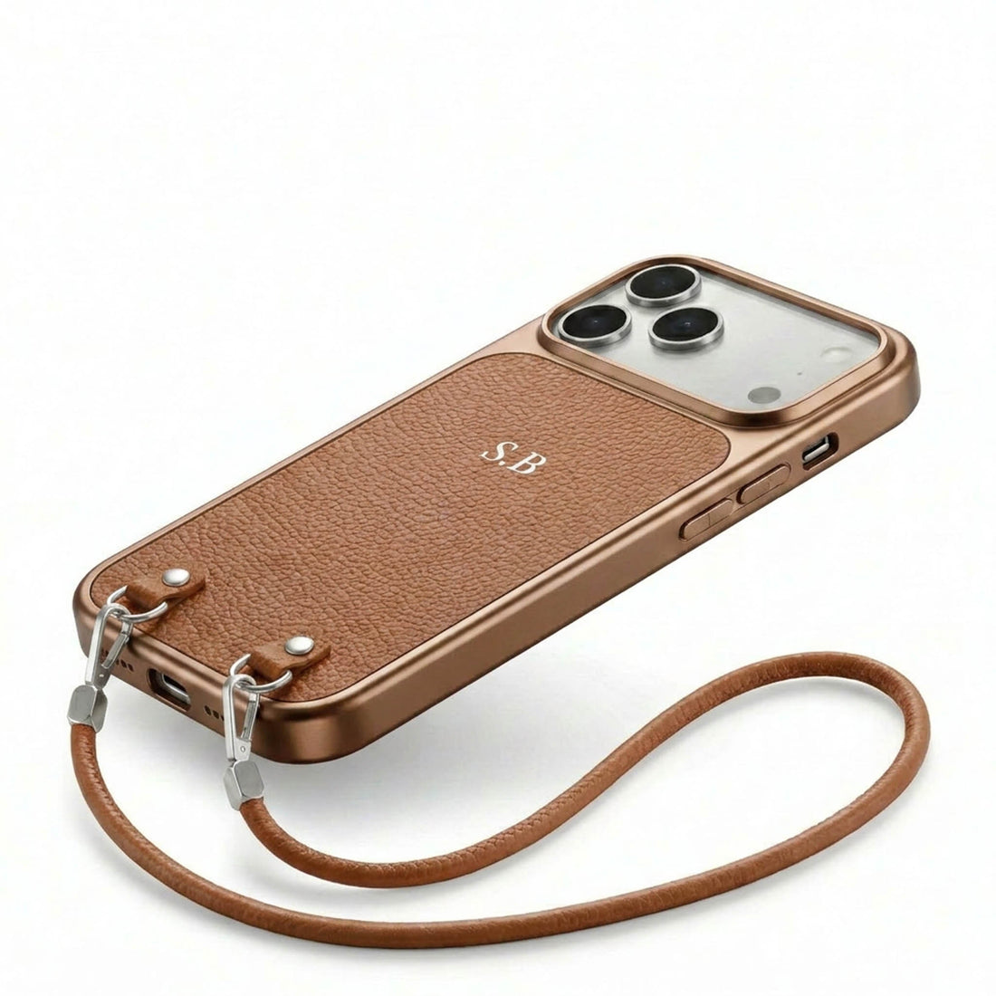 Brown Personalized Leather iPhone Case with Strap Handle