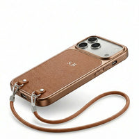 Brown Personalized Leather iPhone Case with Strap Handle