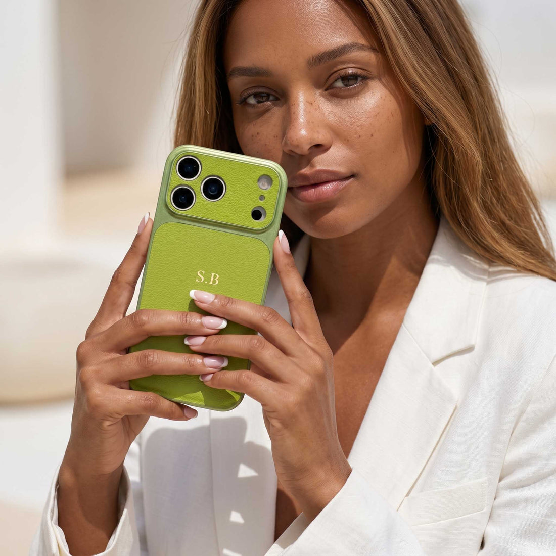 Green Personalized iPhone Case With Leather