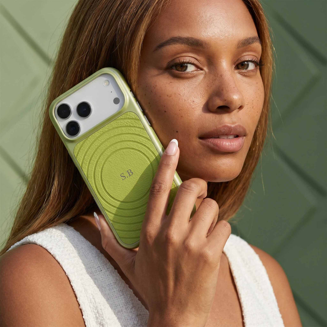 Green Personalized Magnetic iPhone Case With Leather