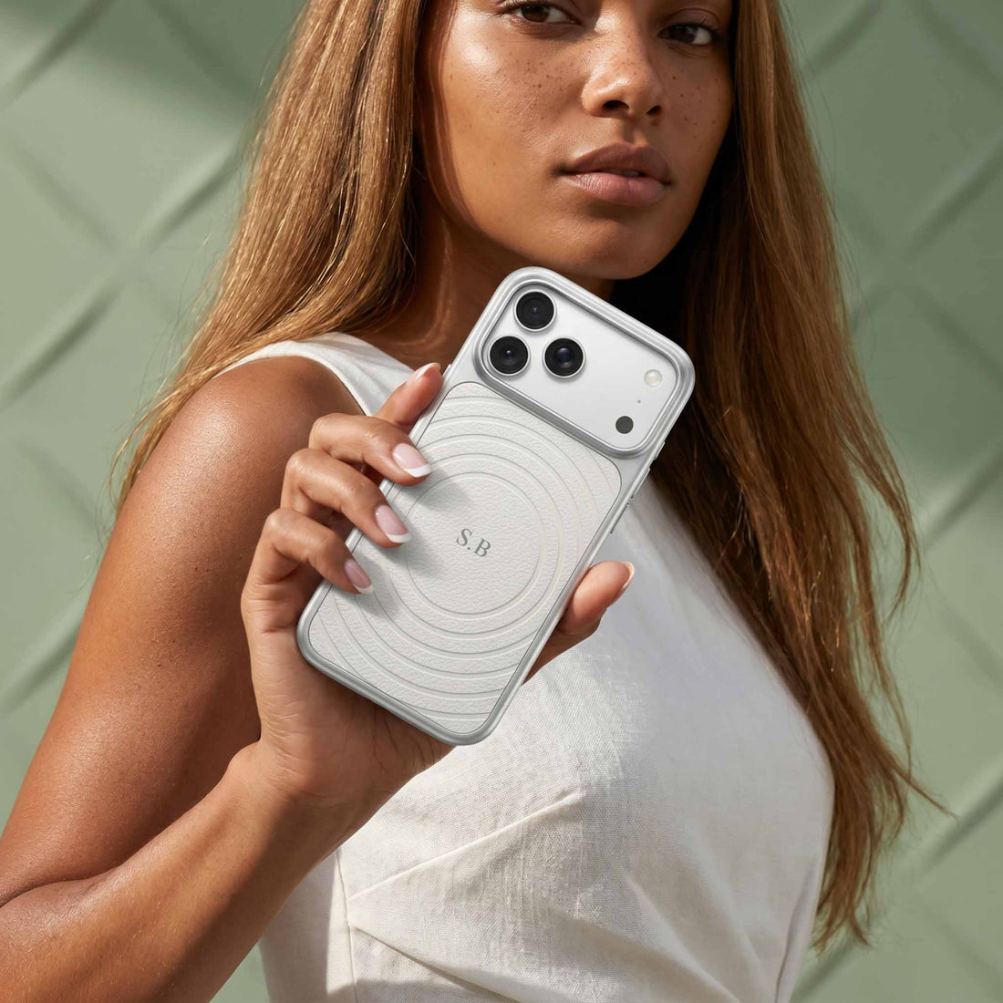White Personalized Magnetic iPhone Case With Leather