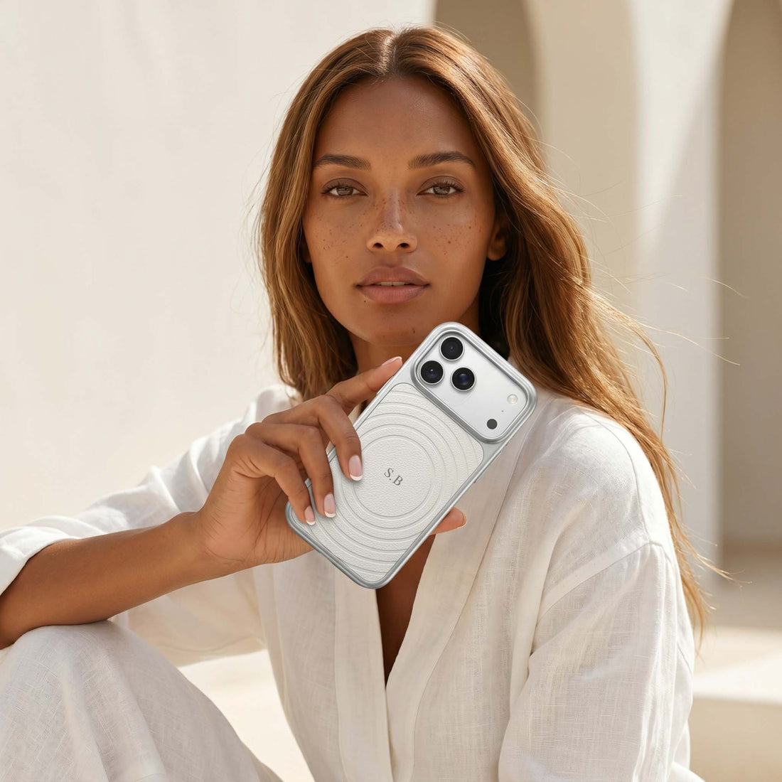 White Personalized Magnetic iPhone Case With Leather
