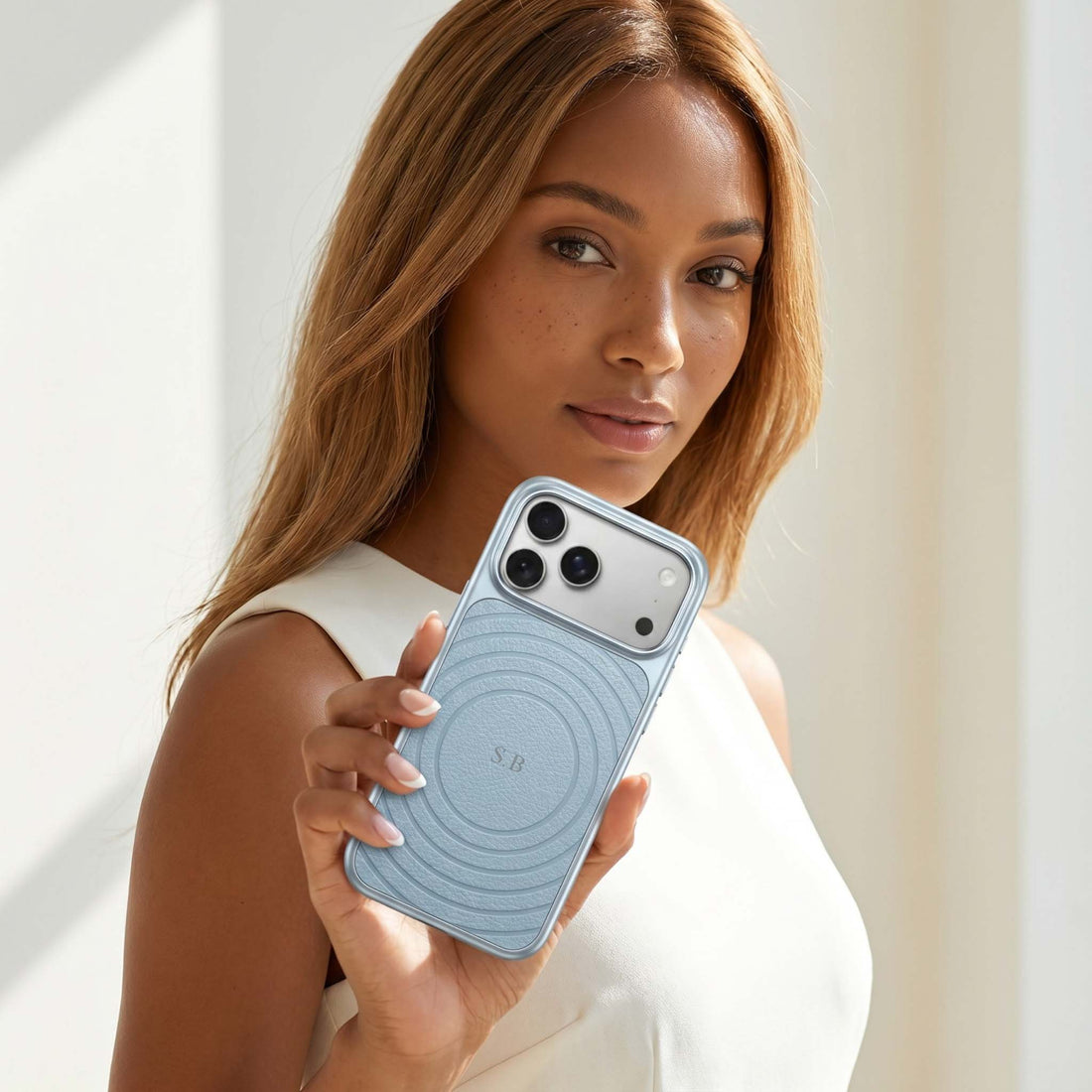 Blue Personalized Magnetic iPhone Case With Leather