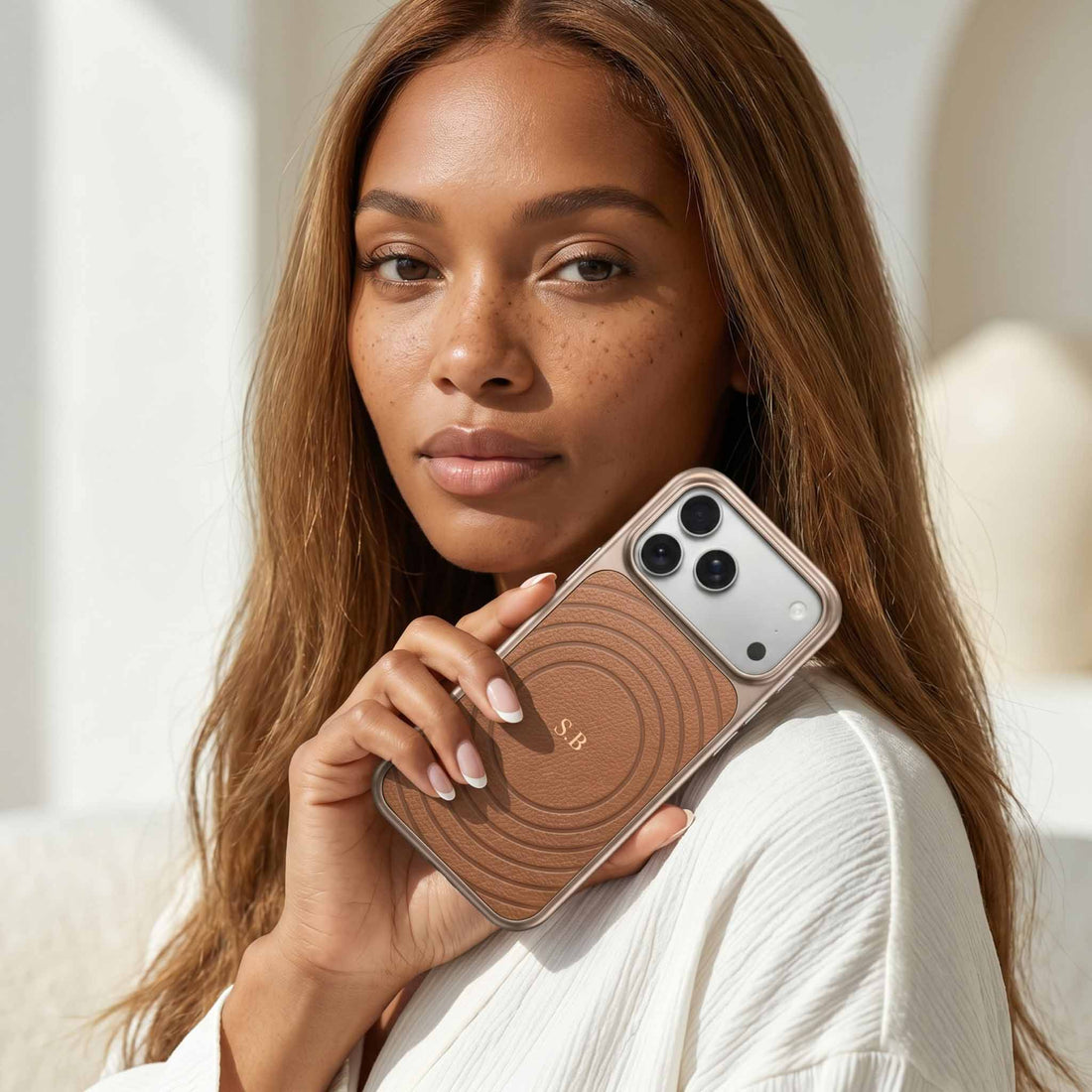 Brown Personalized Magnetic iPhone Case With Leather