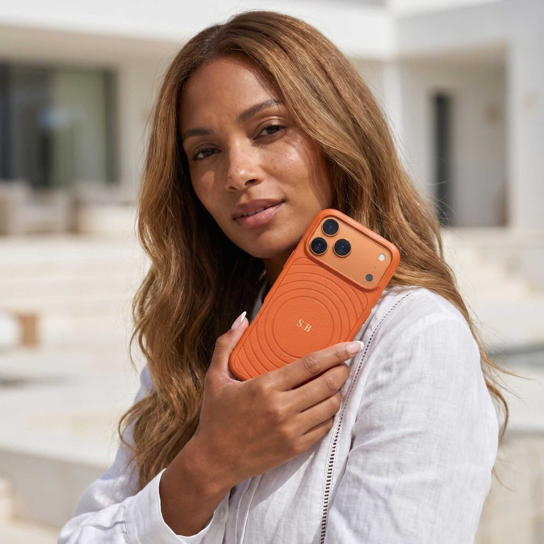 Orange Personalized Magnetic iPhone Case With Leather