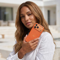 Orange Personalized Magnetic iPhone Case With Leather