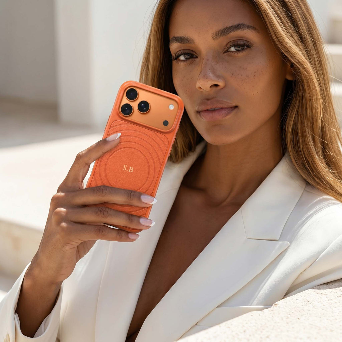 Orange Personalized Magnetic iPhone Case With Leather