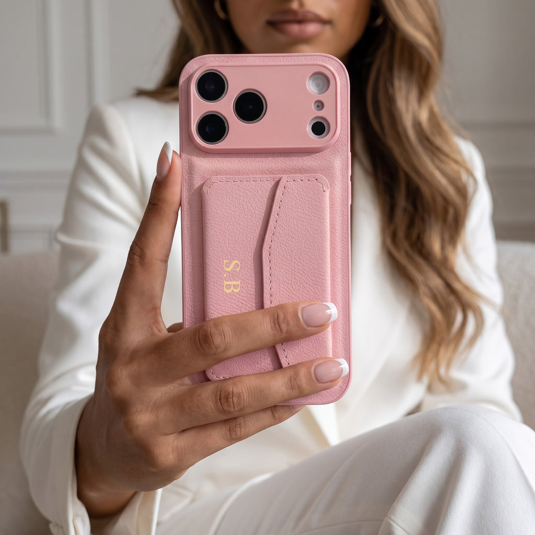 Pink Leather iPhone Case With Card Holder