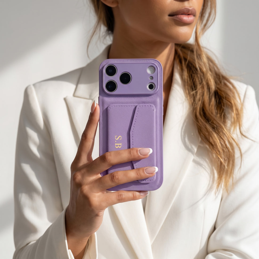 Purple Leather iPhone Case With Card Holder