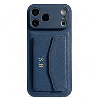 Blue Leather iPhone Case With Card Holder