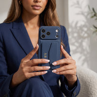 Blue Leather iPhone Case With Card Holder