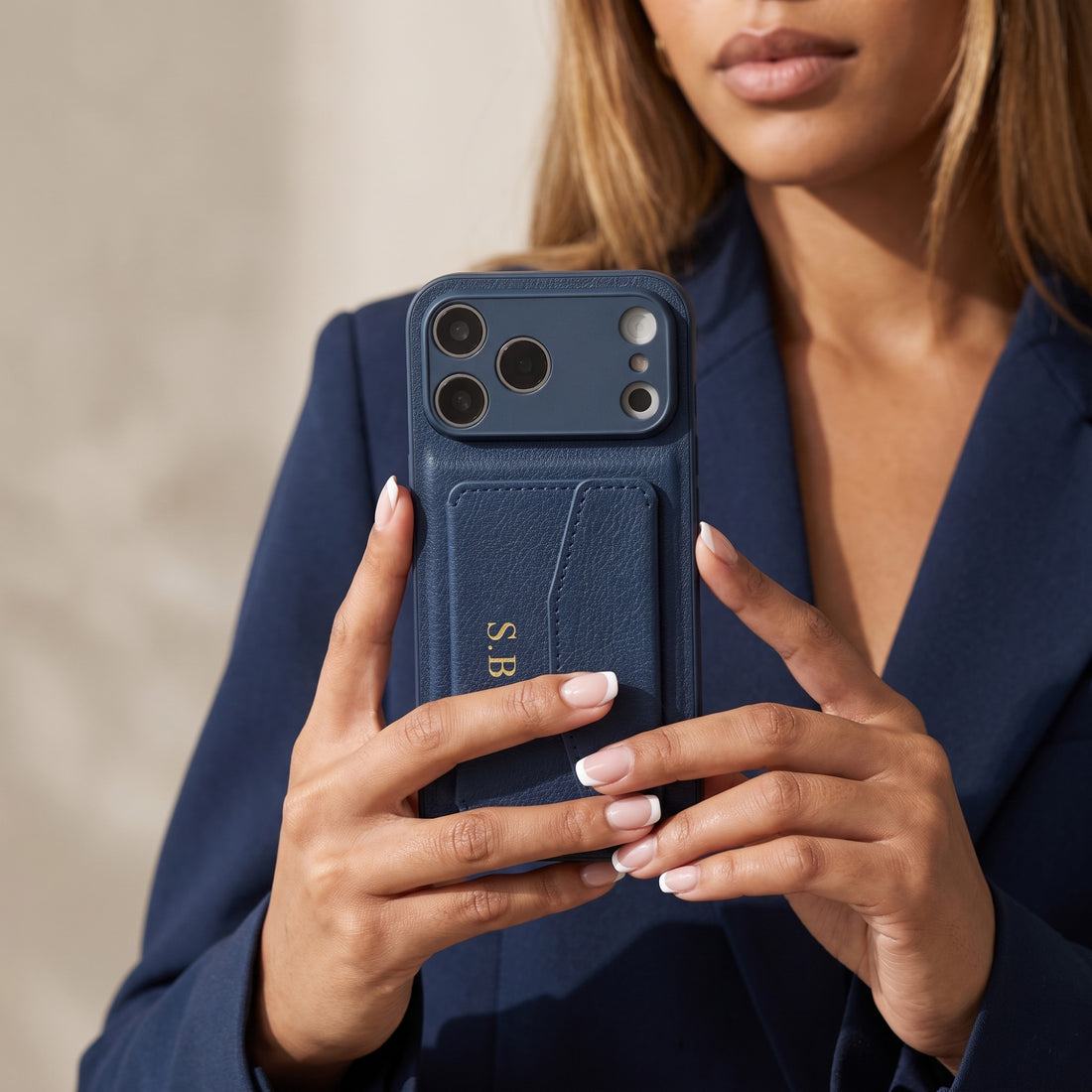 Blue Leather iPhone Case With Card Holder