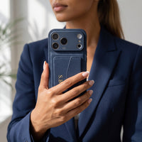 Blue Leather iPhone Case With Card Holder