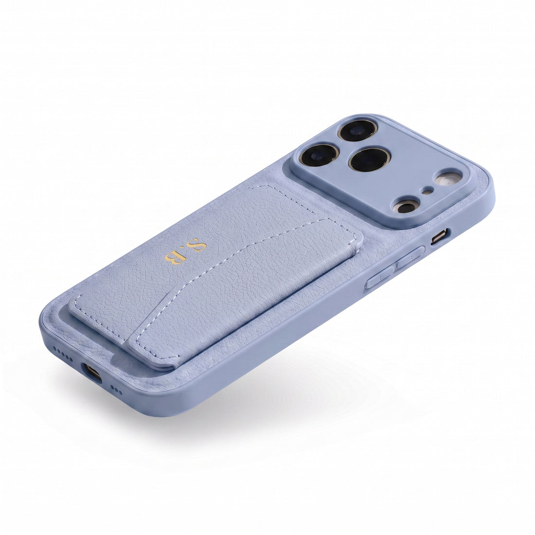 Light Blue Leather iPhone Case With Card Holder