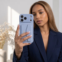 Light Blue Leather iPhone Case With Card Holder