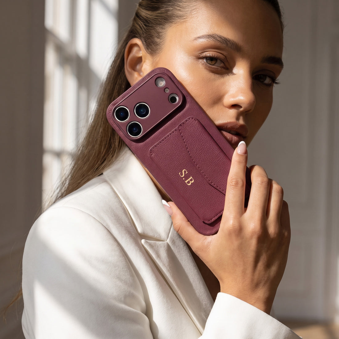 Wine Leather iPhone Case With Card Holder
