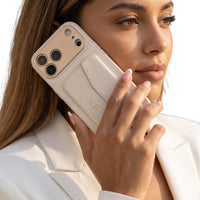 White Leather iPhone Case With Card Holder
