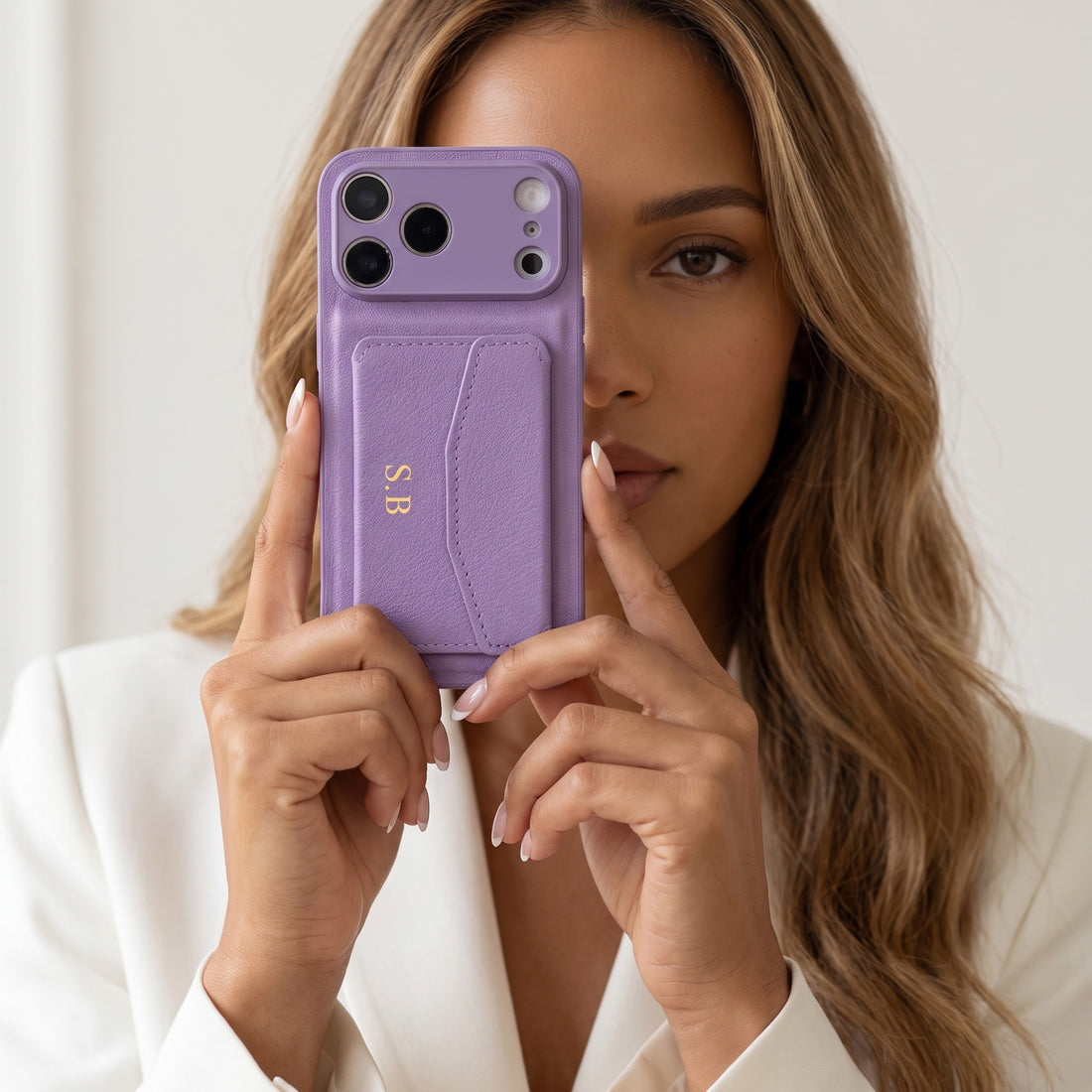 Purple Leather iPhone Case With Card Holder