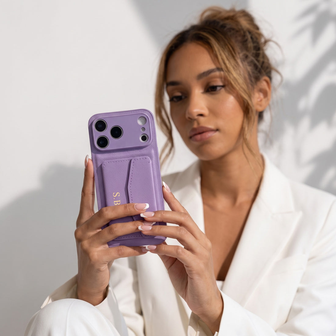 Purple Leather iPhone Case With Card Holder