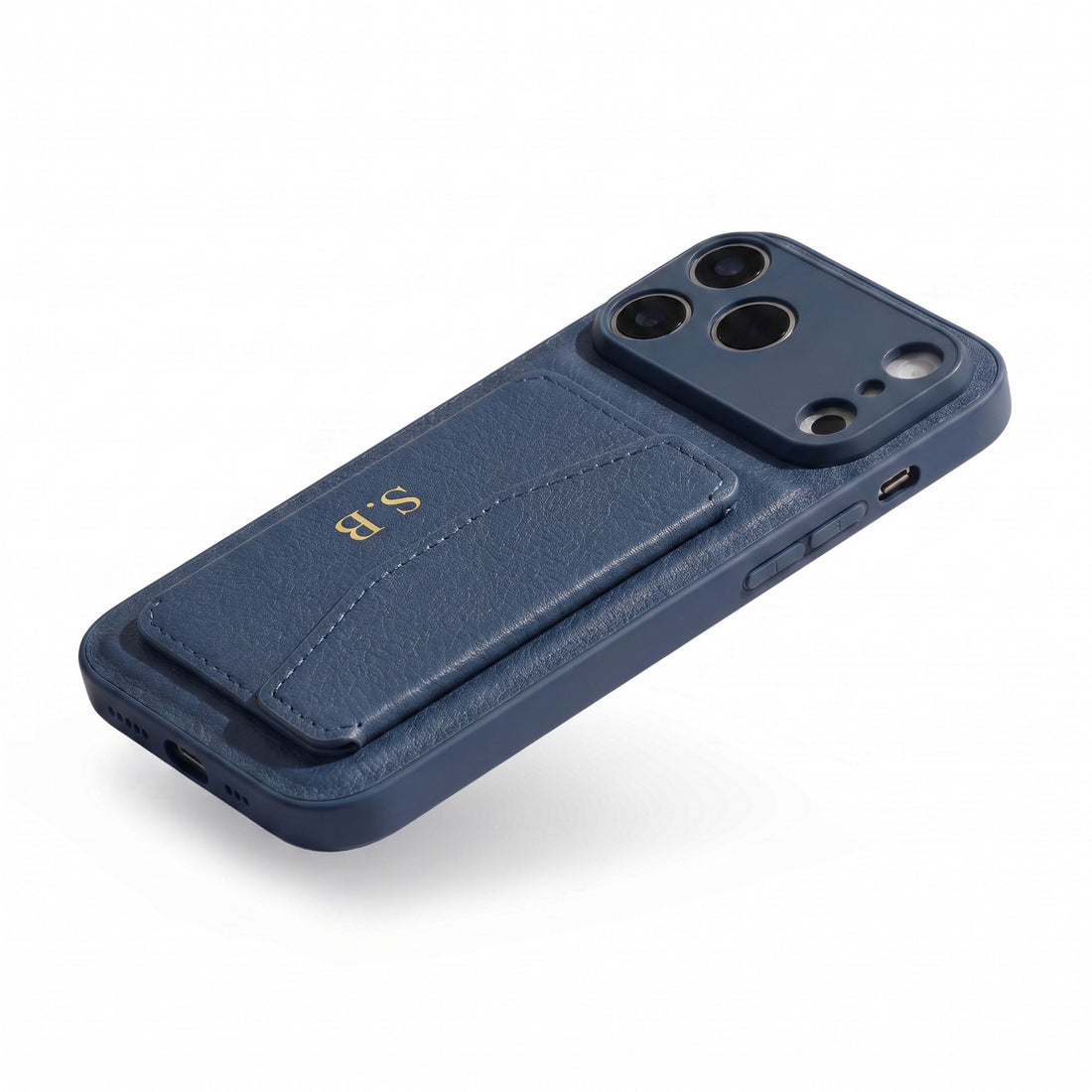 Blue Leather iPhone Case With Card Holder
