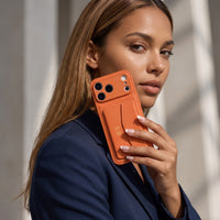 Orange Leather iPhone Case With Card Holder