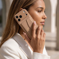 Beige Leather iPhone Case With Card Holder