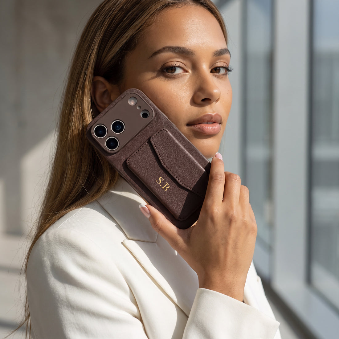 Brown Leather iPhone Case With Card Holder
