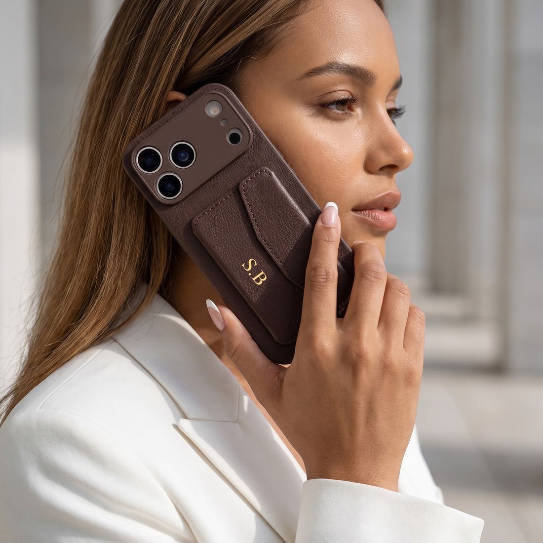 Brown Leather iPhone Case With Card Holder