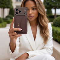 Brown Leather iPhone Case With Card Holder